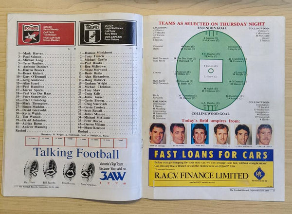 1990 Sept 23rd Second Semi Final Essendon v Collingwood Football Record