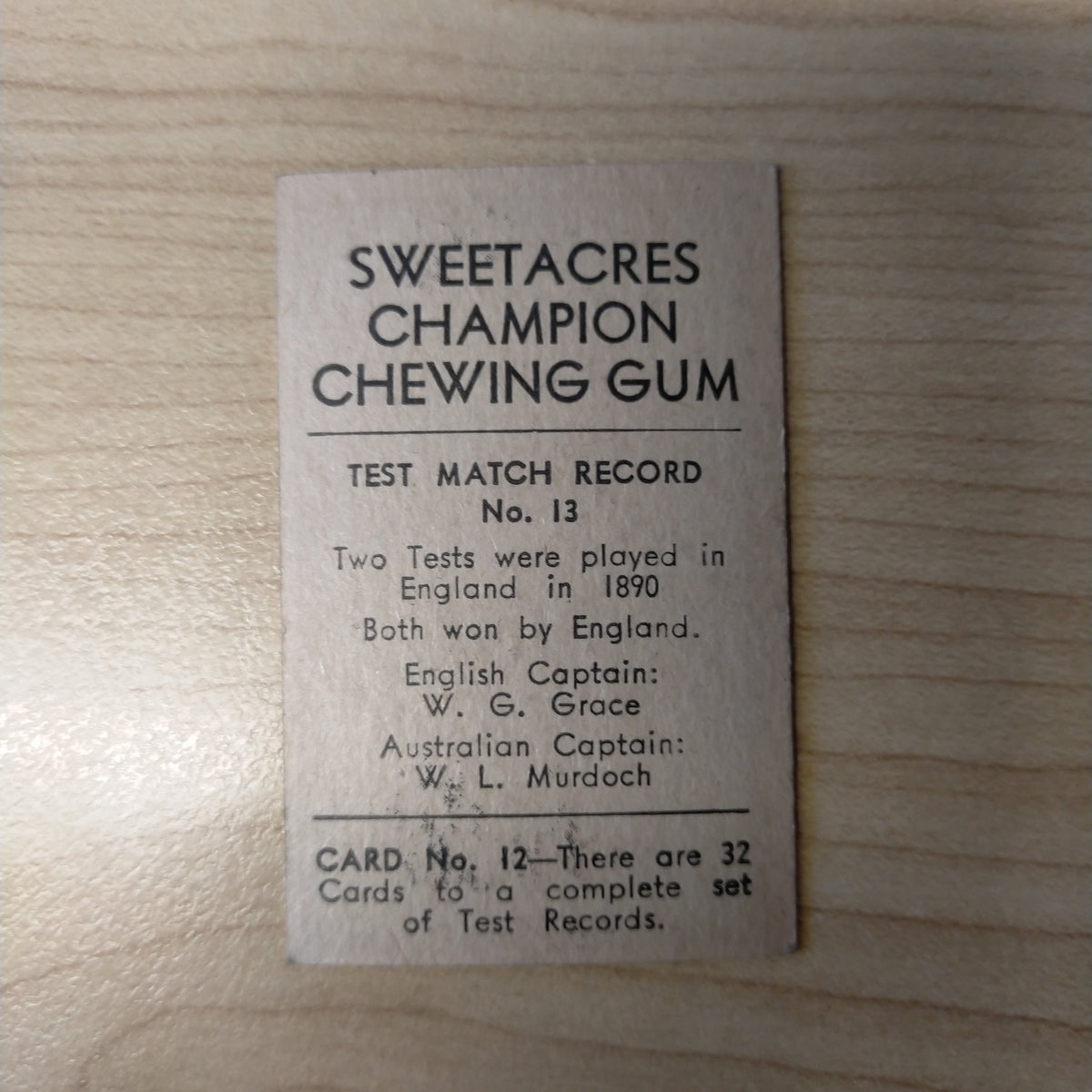 Sweetacres Champion Chewing Gum W A Oldfield Test Match Records Cricke