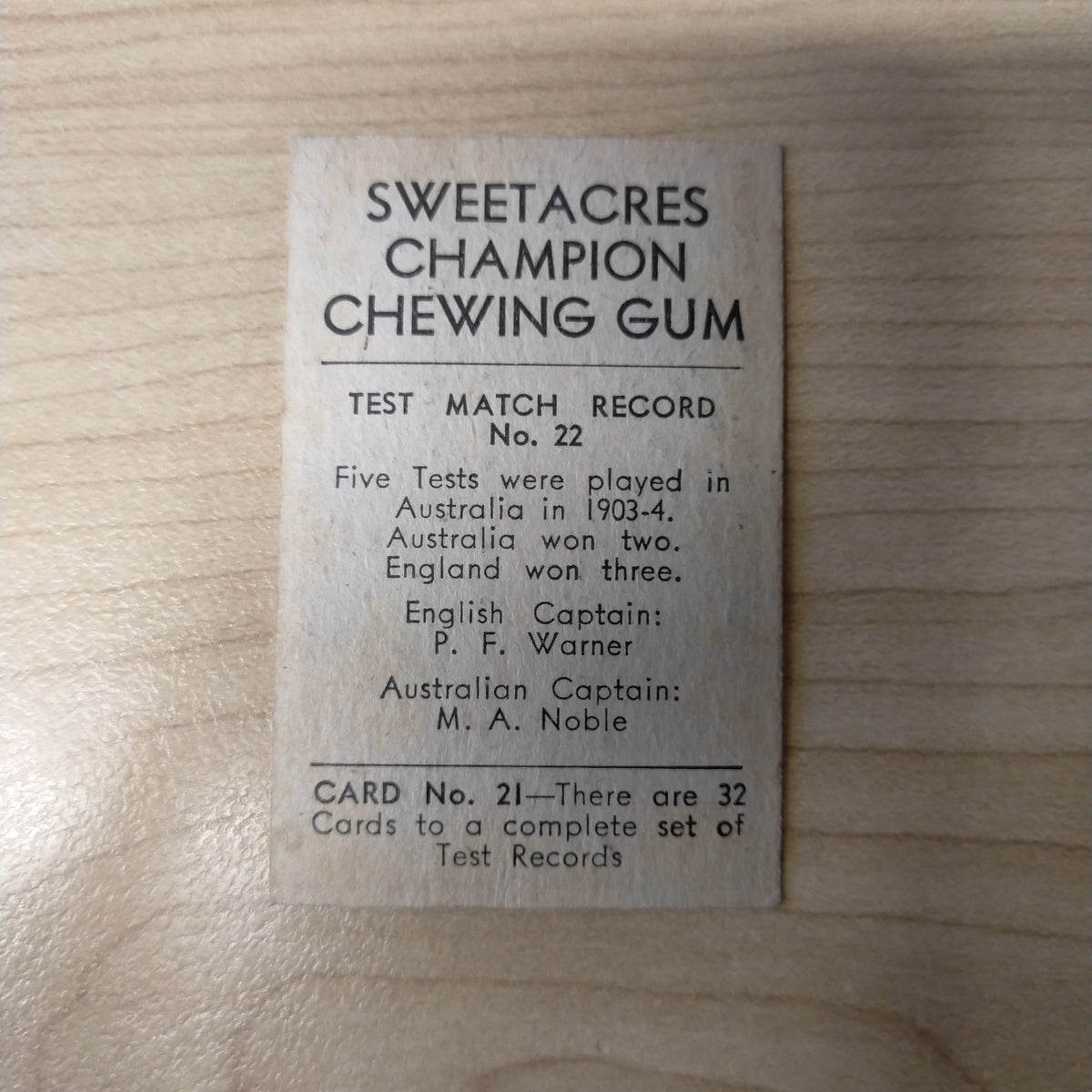 Sweetacres Champion Chewing Gum V Y Richardson Test Match Records Cric