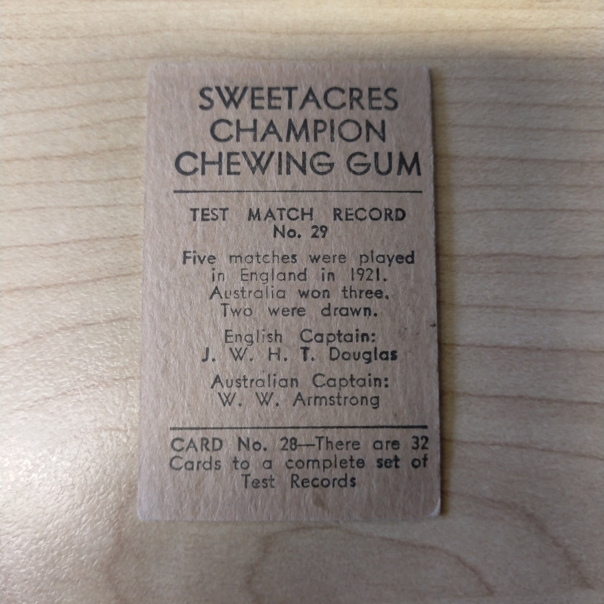 Sweetacres Champion Chewing Gum M Leyland Test Match Records Cricket C