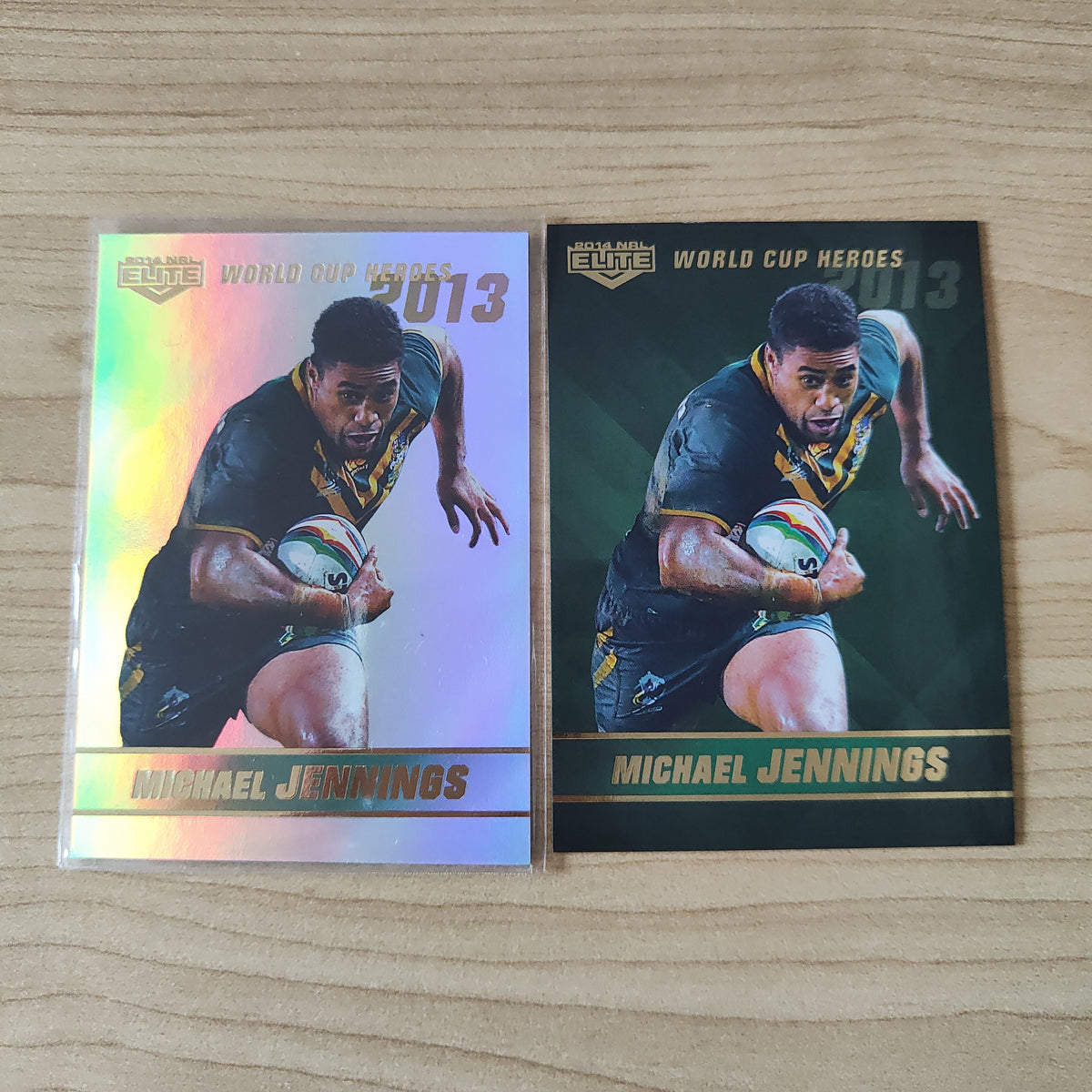2014 NRL Elite World Cup Heroes Michael Jennings Base and Platinum Car