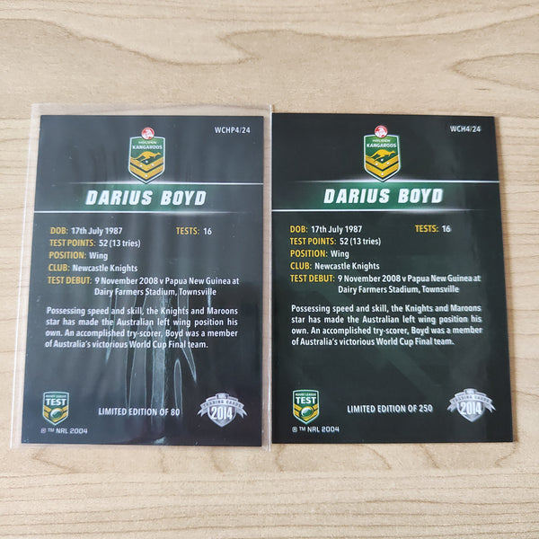 2014 NRL Elite World Cup Heroes Darius Boyd Base and Platinum Card
