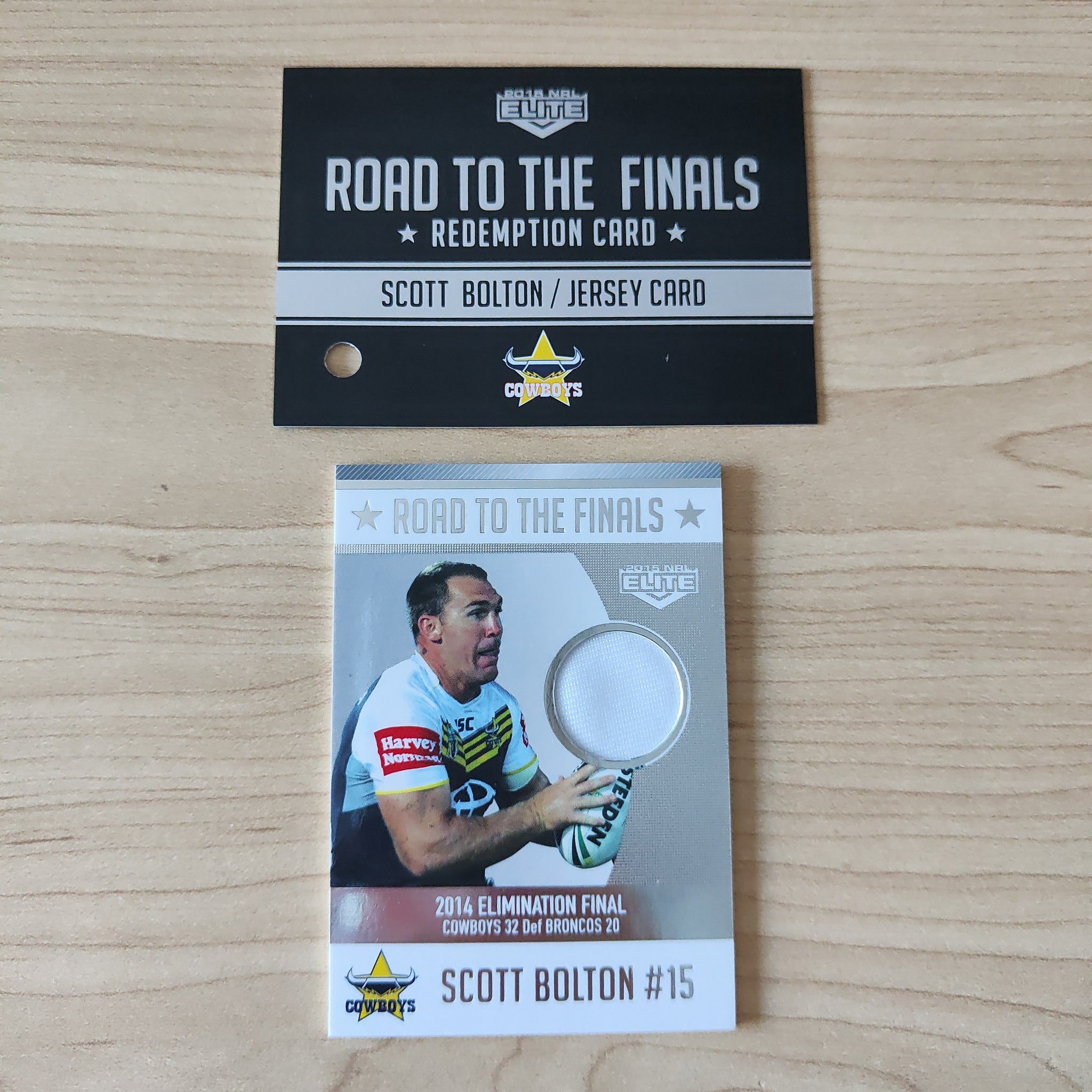 2015 NRL Elite Road To The Finals Redemption Jersey Card Scott Bolton Cowboys