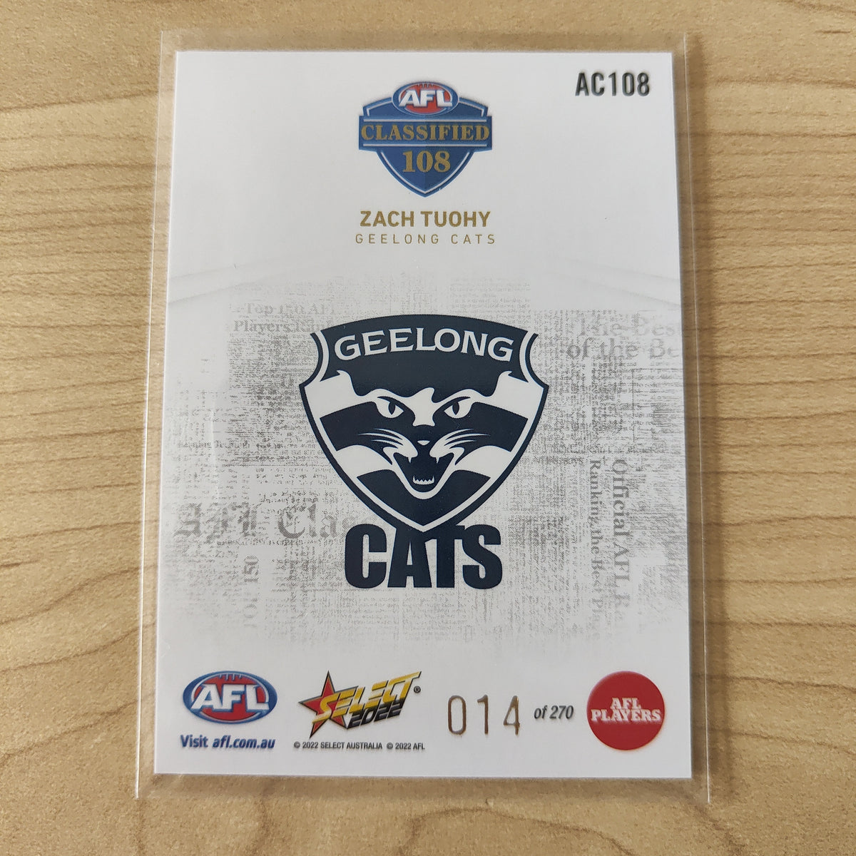 2022 AFL Footy Stars AFL Classified Zach Tuohy Geelong 014/270 