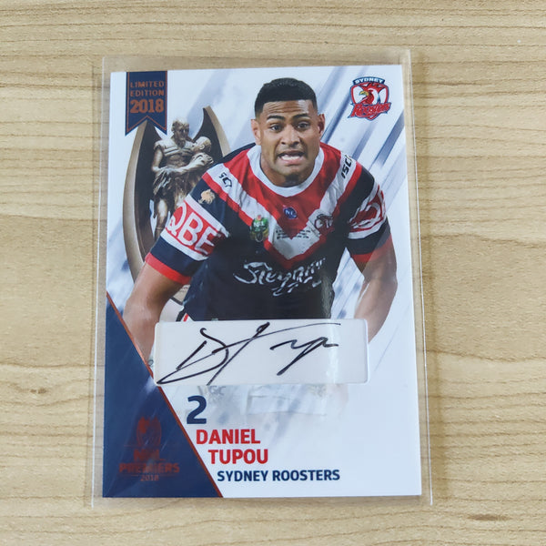 2018 NRL Premiers Sydney Roosters Limited Edition Daniel Tupou Signature Card 10/50