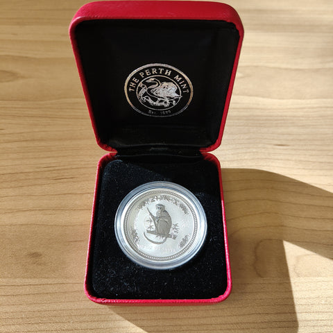 Australia 2004 Perth Mint Fifty Cents 50c Lunar New Year of the Monkey .999 1/2oz Silver Coin