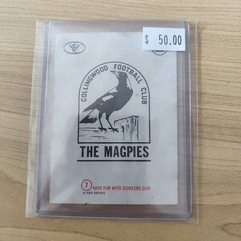 VFL 1973 Scanlens Emblem Sticker Card Collingwood Football Club Magpie Sticker