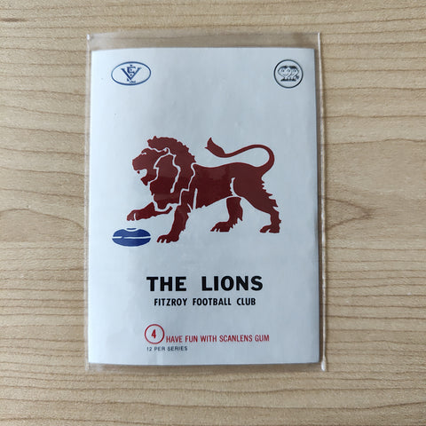 VFL 1973 Scanlens Emblem Sticker Card Fitzroy Football Club The Lions Sticker