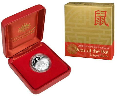 Australia 2008 $1 Lunar New Year of the Rat Fine Silver Proof Coin
