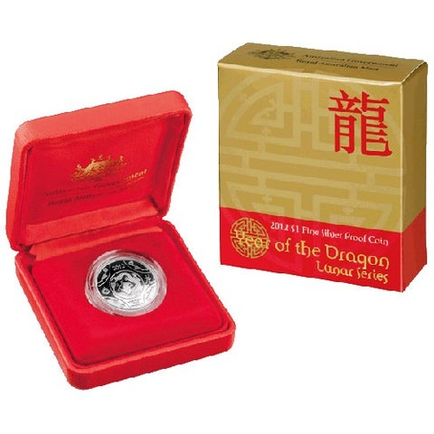 Australia 2012 Perth Mint $1 Lunar New  Year of the Dragon Fine Silver Proof Coin