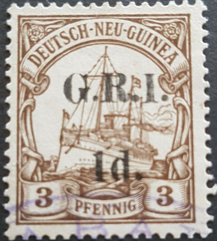 1d GRI on 3pf German New Guinea SG 16 used