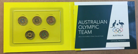 Australia 2016 Royal Australian Mint $2 Rio Coloured Olympics Coins Set of 5 Uncirculated.