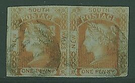 NSW Australian States SG 49 1d orange-brown laureate in pair Used Stamps