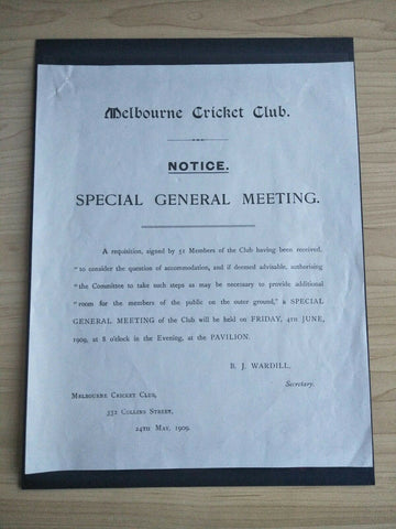Cricket 1909 Melbourne Cricket Club Notice of a Special General Meeting