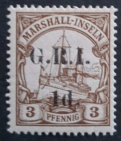 1d GRI on 3pf Marshall Islands German Colonies New Guinea SG 50, mint