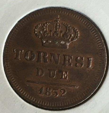Naples 1852 2 Tornesi about Uncirculated