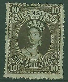 Queensland SG 155 10s Chalon Thin paper. Watermark to the Left.  Mint Hinged