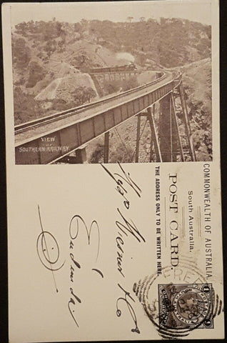SA South Australia 1909 1d Postcard View of Southern Railway train bridge used