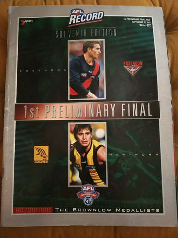 2001 1st Preliminary Final AFL Football Record Essendon v Hawthorn