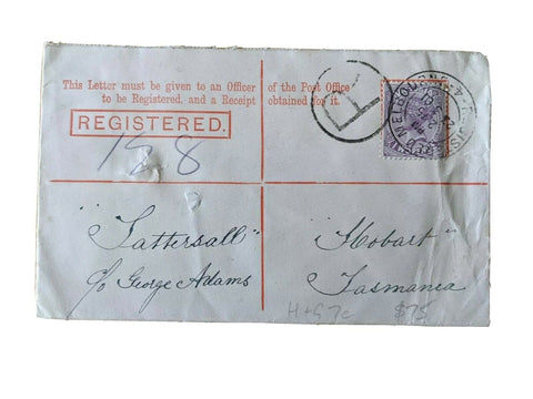 Victoria - Tasmania 4d registered envelope postal stationery to Tattersalls HG7C