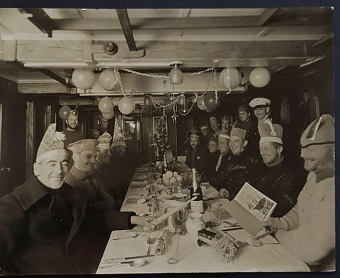 Antarctic 1930 original Frank Hurley photo Christmas dinner BANZARE Antarctic Expedition.