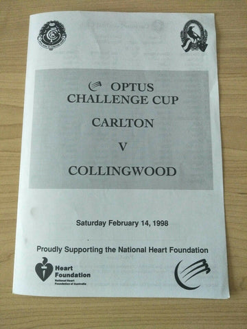 1998 AFL Optus Challenge Cup Carlton v Collingwood Football Record