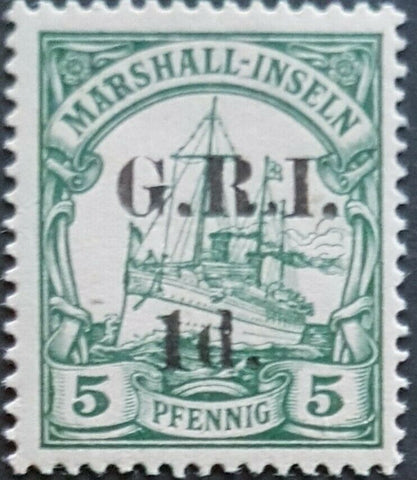 1d GRI on 5pf Marshall Islands German Colonies New Guinea SG 51, M