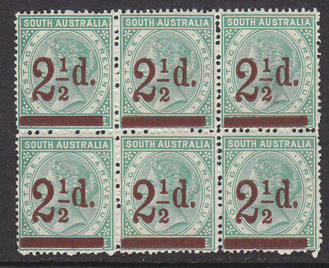 SA Australian States SG 233 2½d on 4d green P15 in block of 6 MUH