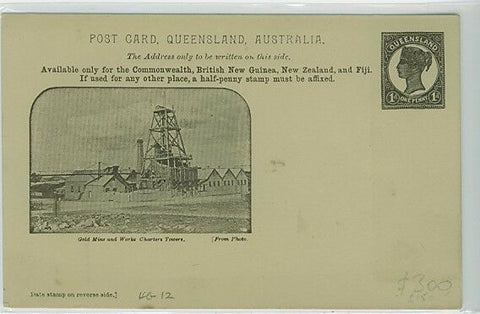 Queensland Post Card HG12 1d chocolate on buff - Gold Mine + Works mint