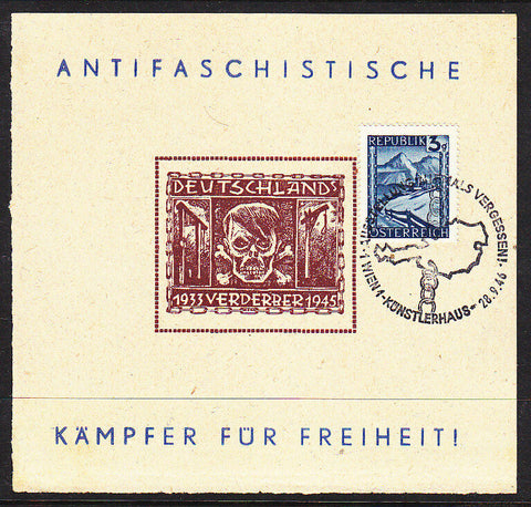 Austria 1946 Anti-Fascist Fighters Souvenir Sheet with special Postmark