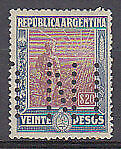 Argentina SG 411 20 peso red and blue perfin Mint
