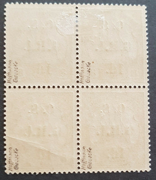 1d GRI OS on 3pf German New Guinea SG O1 block of 4 M with expert marks on back