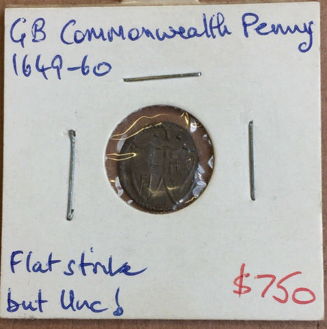 Great Britain: 1649-60 Commonwealth Penny. Flat Strike But Uncirculated