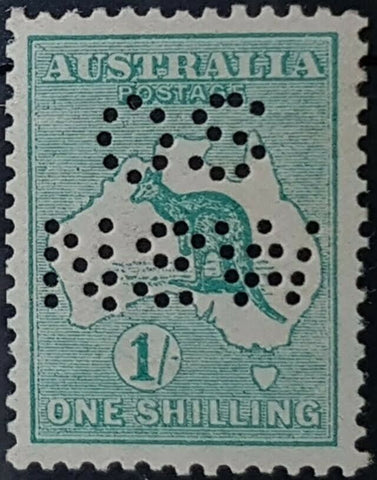 Australia SG 11 1/- Kangaroo 1st Watermark perfin OS NSW Superbly Centered Mint