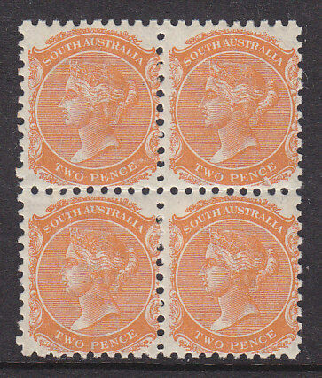 SA Australian States SG 168a 2d Dull brick-red in block of 4 MUH