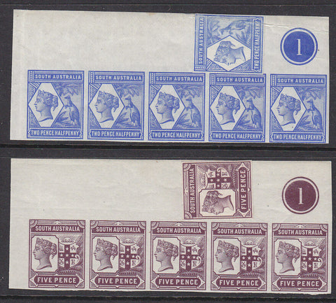 SA Australian States SG 234/5 stars Set in Plate Proof strips of 5 plus a single