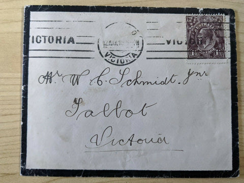 Australia Victoria mourning Cover With 1½d Brown KGV Stamp to Talbot