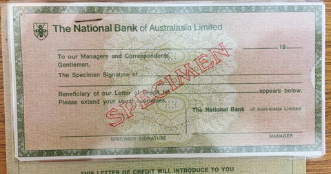 Australia 1970s National Bank of Australia Circular Letter of Credit Overprinted Specimen