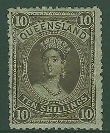 Queensland SG 155 10s brown Chalon Thin paper. Watermark to Right. Mint Hinged