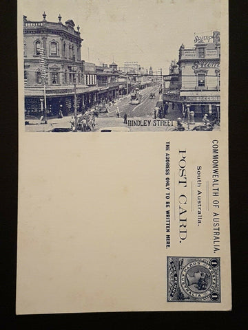 SA South Australia 1909 1d Postcard View Hindley Street, trams horses cart mint