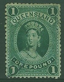 Queensland Australian States SG 156 £1 dp green with watermark to the Left Used