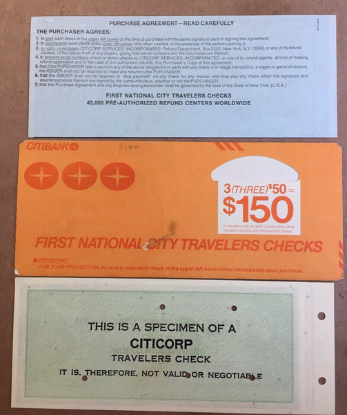 USA Three $50 CiticorpTravellers Cheques Overprinted Specimen In Official Folder