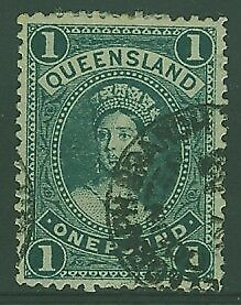 Queensland Australian States SG 156 £1 green Chalon watermark to the Right Used