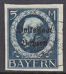 Bavaria Germany German States Michel 131 IIB  1914 5m. Blue Imperf Used