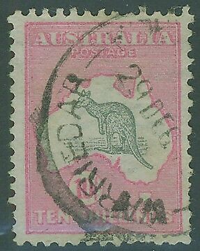 Australia SG 14  10/- Grey & Pink Kangaroo 1st Watermark Used