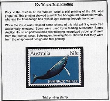 Australia 60c Whale Trial Printing with solid greenish blue background SG 841a