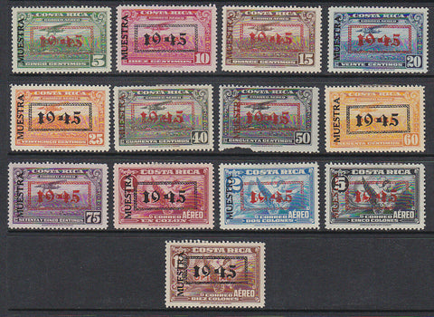 Costa Rica SG 389/401  Official Air stamps optd 1945 and optd Specimen MLH