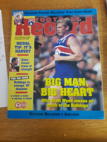 1998 First Preliminary Final Sept19th Western Bulldogs Vs Adelaide Football Record