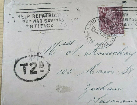Australia 1½d KGV Ship mail cover "Buy War Savings Certificates" 2d postage due