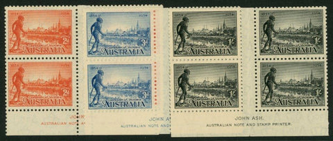 Australia SG 147-9 1934 Victoria Centenary Set Perf 10½  imprint blocks of 4 MUH